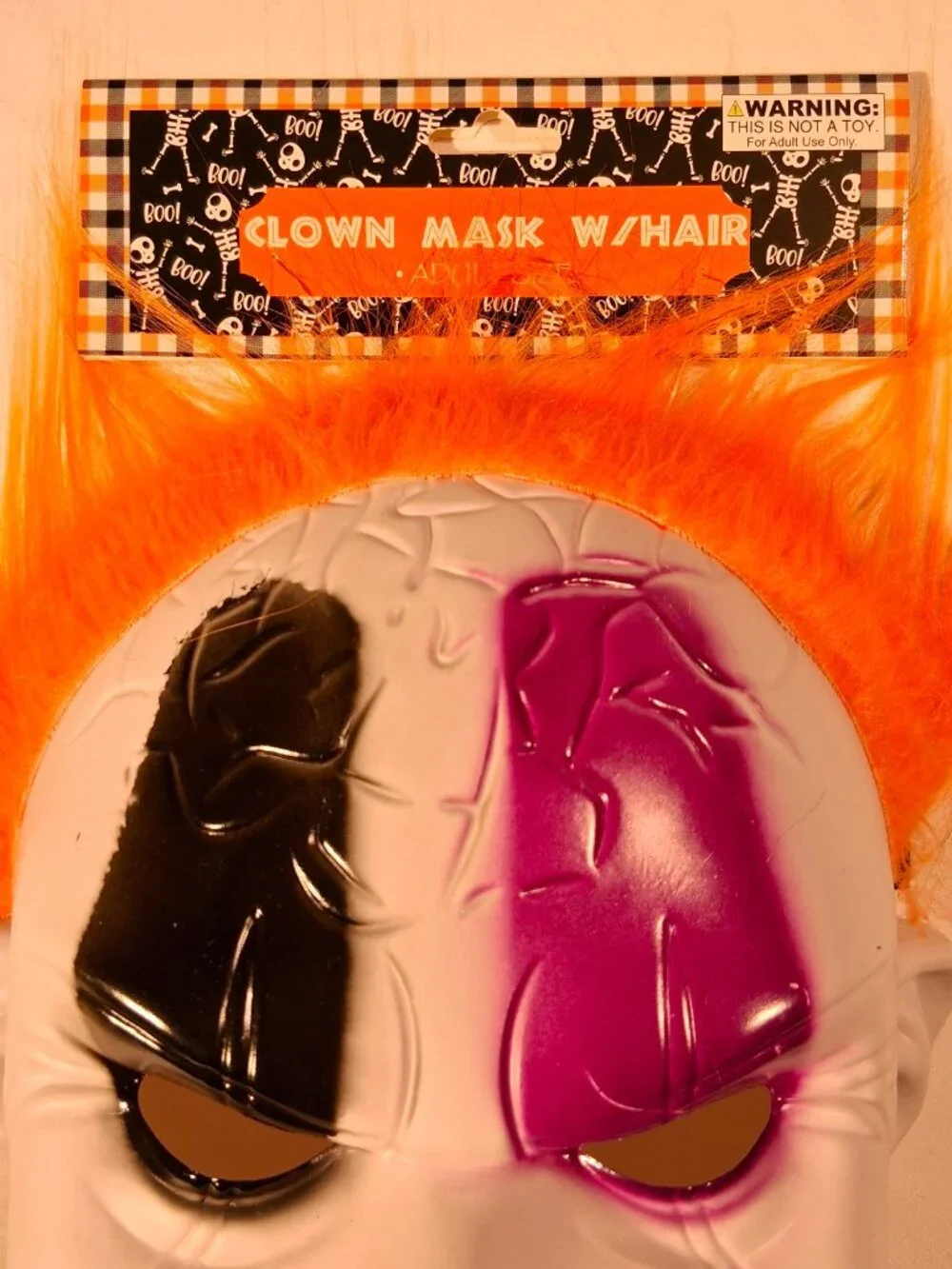 CLOWN MASK WITH HAIR Lot of 3 Adult size New White face Orange Hair Hard Plastic
